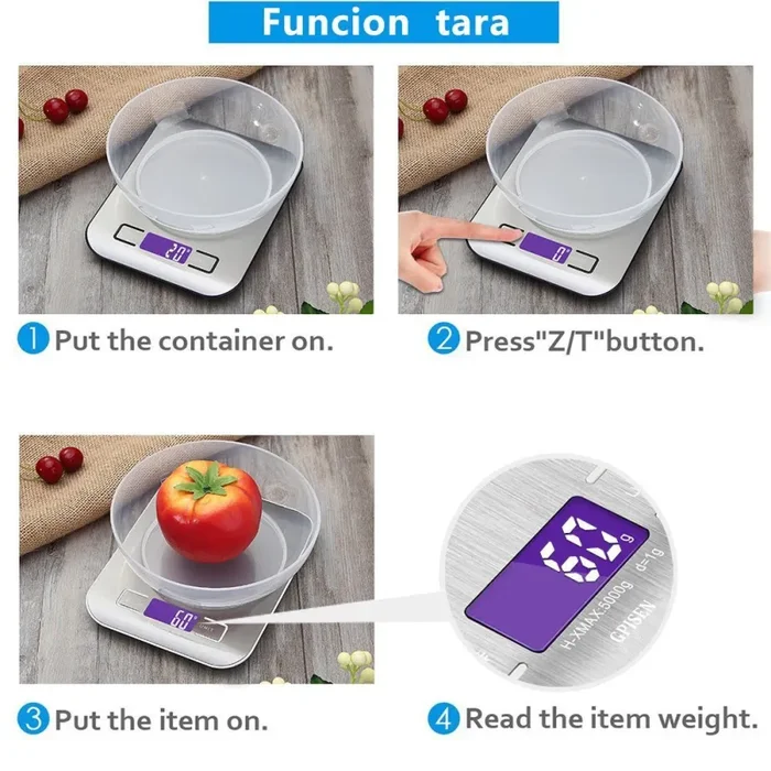 GPISEN Bilancia da Cucina Smart Digitale con Funzione Tare,5kg/11 lbs Argento - immagine 3