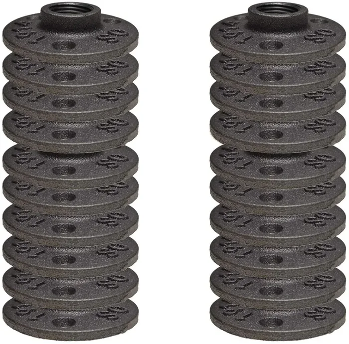 GPOWER – Set di 20 flange per pavimenti, con flangia da 1,2 cm, in ferro nero industriale, decorazione per mobili fai da te, montaggio idraulico filettato per lampade Steampunk vintage e scaffali,