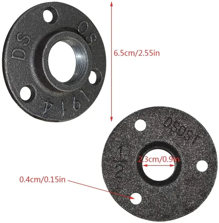 GPOWER – Set di 20 flange per pavimenti, con flangia da 1,2 cm, in ferro nero industriale, decorazione per mobili fai da te, montaggio idraulico filettato per lampade Steampunk vintage e scaffali, - immagine 3