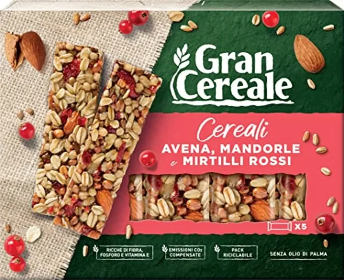 Gran Cereale – Snack Barrette 4 Cereali Mandorle e Mirtilli Rossi – Colazione e Snack Dolce – 135 gr