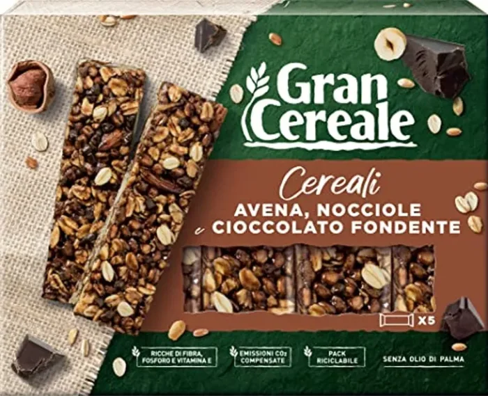 Gran Cereale – Snack Barrette 4 Cereali Nocciola e Cioccolato – Colazione e Snack Dolce – 135 gr