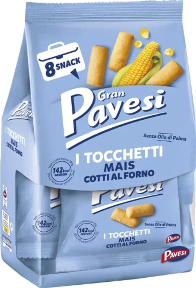 Gran Pavesi Snack Tocchetti, Snack al Mais Cotti al Forno, Senza Olio di Palma – 8 Pacchetti (256 g)