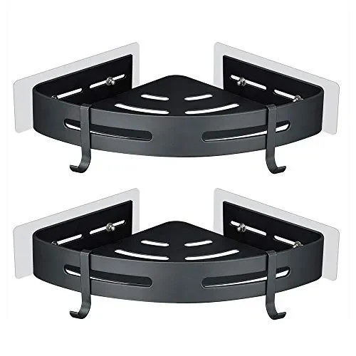 Gricol Mensola da Doccia Angolare Senza Foratura in Alluminio Nero - immagine 2