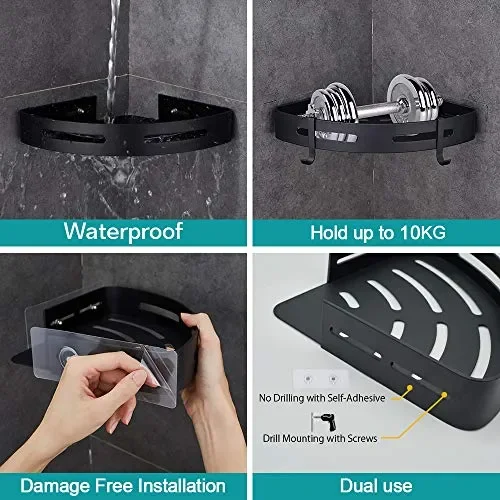 Gricol Mensola da Doccia Angolare Senza Foratura in Alluminio Nero - immagine 3