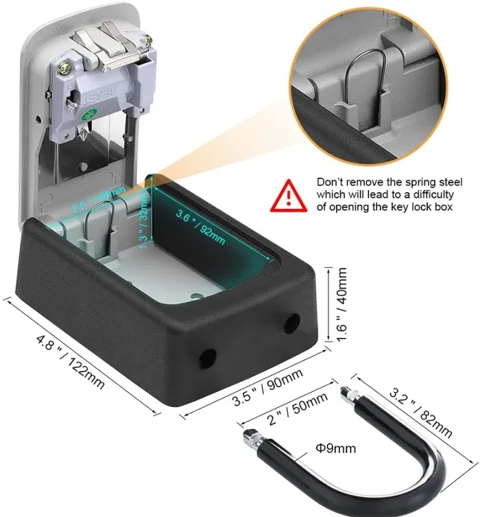 GRIFEMA GA1004 Cassetta di Sicurezza per Chiavi, Cassaforte Portatile con Gancio, 4 Cifre, Metallo, Grigio, Con maniglia - immagine 2