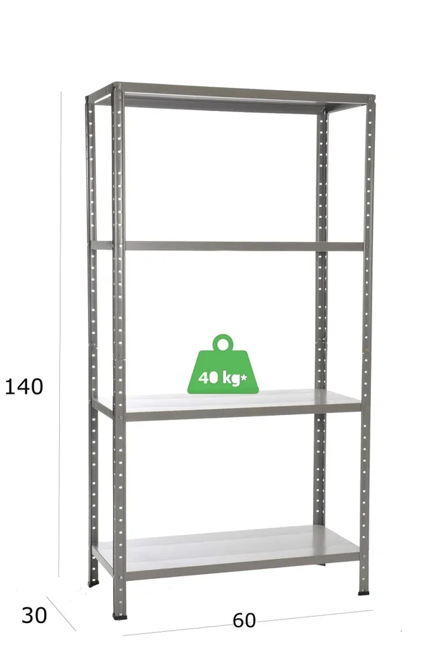 Grima KIT-F3GN46 Scaffale Metallico, Grigio cm 60 x 30 x 136h, Chiaro