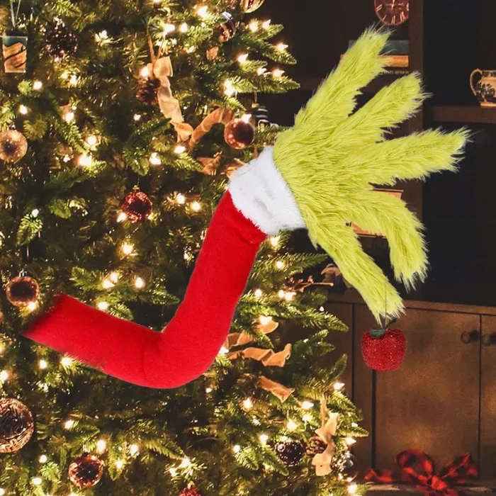 Grinch Decorazione Natale, Peloso Ornamento per Braccio Grinch Verde, Albero di Natale Elfo Decorazioni Stola Natale Christmas Ornament - immagine 2