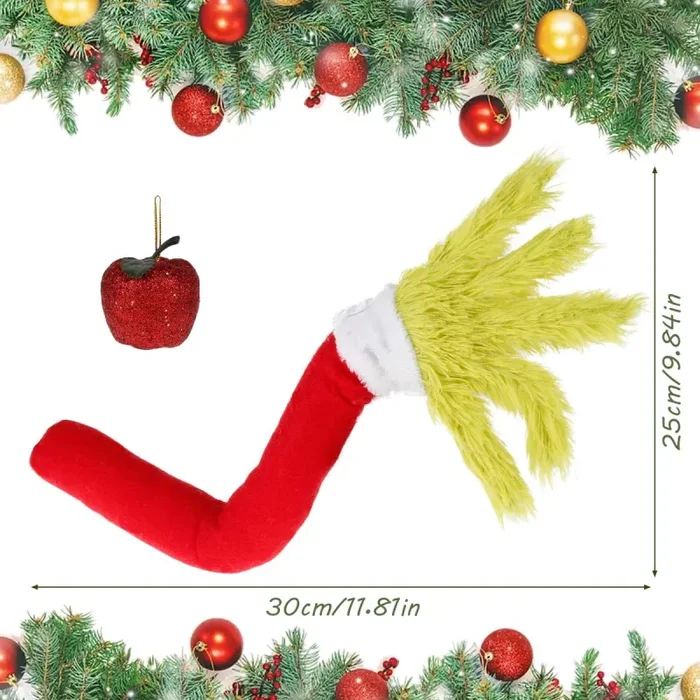 Grinch Decorazione Natale, Peloso Ornamento per Braccio Grinch Verde, Albero di Natale Elfo Decorazioni Stola Natale Christmas Ornament - immagine 3
