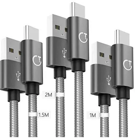 Gritin Cavo USB C [3 Pezzi: 1m, 1.5m, 2m] Nylon 1m+1.5m+2m, Grigio Vendita calda online