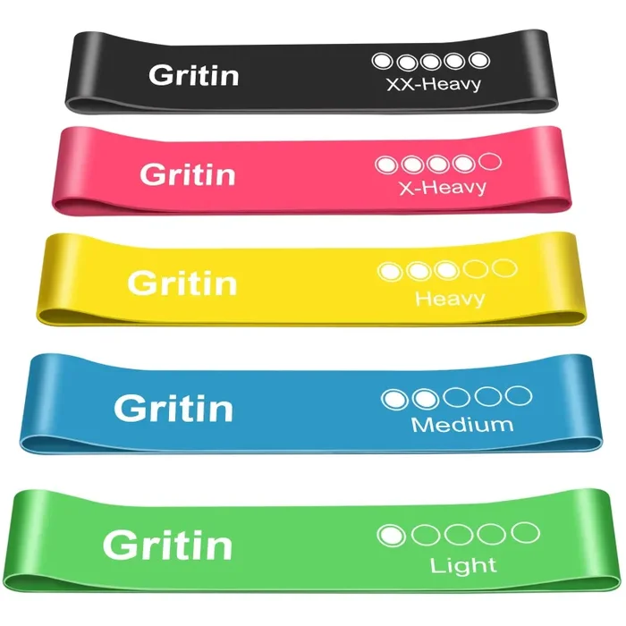 Gritin Elastici Fitness, [Set di 5] Banda Elastica Fasce Elastiche di Resistenza di Lattice con Istruzioni per l’esercizio in Italiano e Borsa per Il Trasporto per Crossfit, Yoga, Pilates Nero-Rosa-Giallo-Blu-Verde