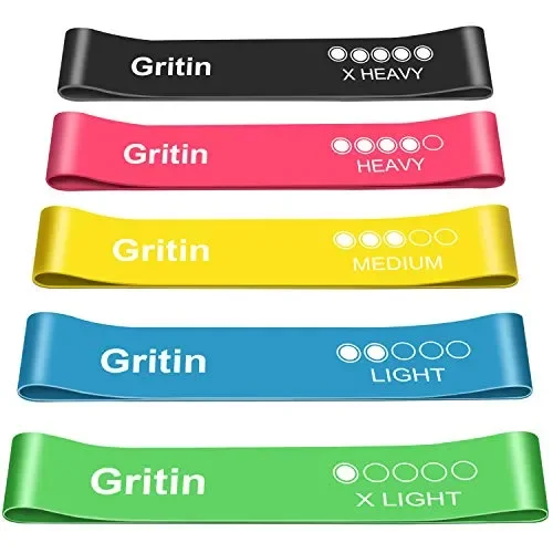 Gritin Elastici Fitness, [Set di 5] Banda Verde – Blu – Giallo – Rosa – Nero