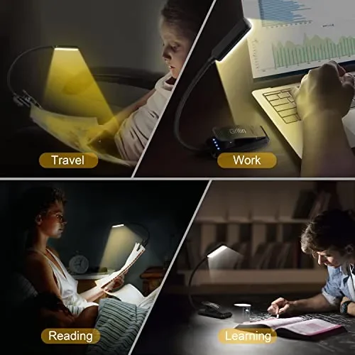 Gritin Lampada da Lettura, Luce Lettura Ricaricabile USB con 9 LED 3 modalità, Dimmerabile Senza Livelli, Lampada Luce Libro Portatile con Clip, Ideale per E-Reader, Studio, Letto, Viaggi, Tablet - immagine 2