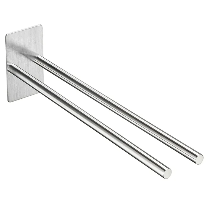 Gsocel Portasciugamani a Due Bracci in Acciaio Inox 304 Autoadesivo Porta Asciugamani Doppio Senza Foratura Portasalviette da Parete per Bagno e Cucina Argento 38CM - immagine 2