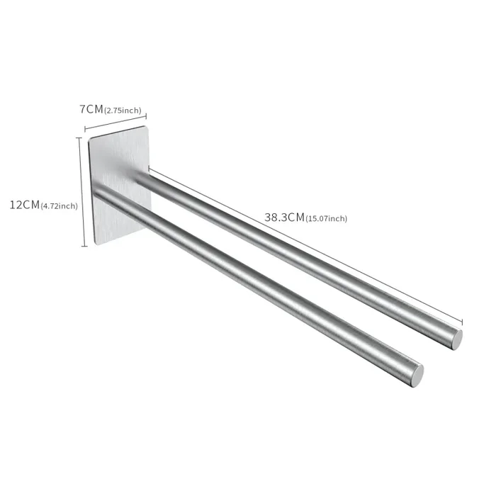 Gsocel Portasciugamani a Due Bracci in Acciaio Inox 304 Autoadesivo Porta Asciugamani Doppio Senza Foratura Portasalviette da Parete per Bagno e Cucina Argento 38CM - immagine 3