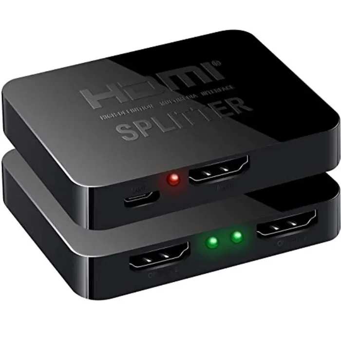 GuangDa, splitter HDMI 1 in 2 uscite, 4K HDMI splitter per due monitor, 1×2 HDI splitter 1 a 2 amplificatore per Full HD 1080p 3D con cavo HDMI ad alta velocità (1 sorgente su 2 display) (nero)