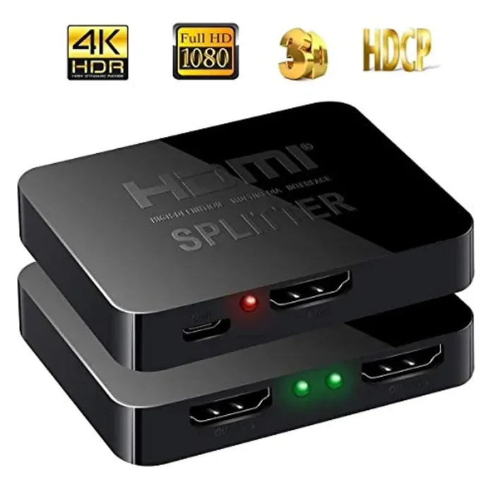 GuangDa, splitter HDMI 1 in 2 uscite, 4K HDMI splitter per due monitor, 1×2 HDI splitter 1 a 2 amplificatore per Full HD 1080p 3D con cavo HDMI ad alta velocità (1 sorgente su 2 display) (nero) - immagine 2