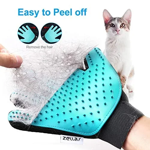 Guanto Spazzola Per Animali Massaggio Pulizia, Zellar 2 Pezzi Deshedding blu - immagine 2