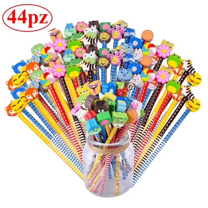 Gudotra Set 44 pcs Matita in Legno con Gomma Colorate 44, Multicolore