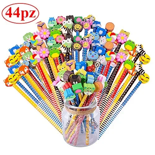 Gudotra Set 44 pcs Matita in Legno con Gomma Colorate Bomboniera Regalino 44