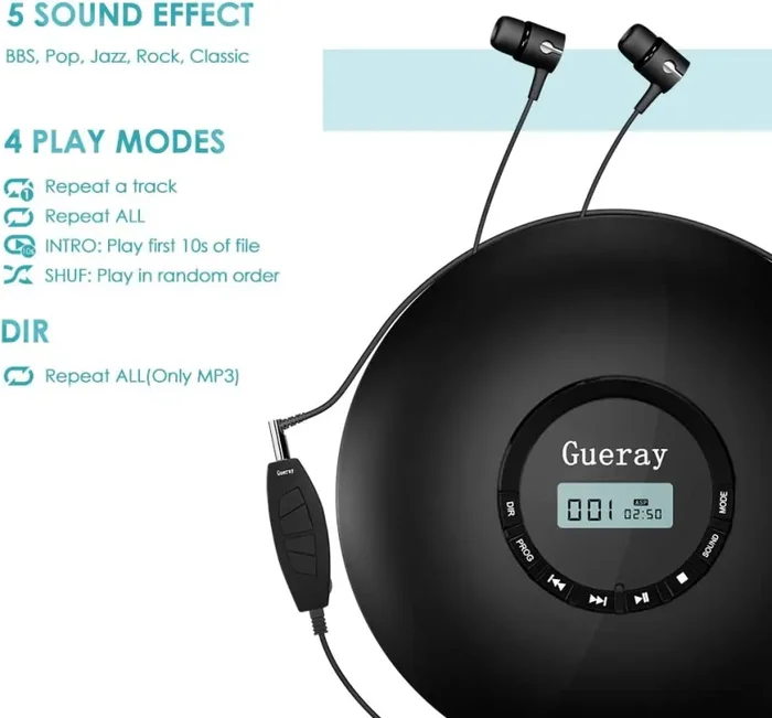 Gueray Lettore CD Portatile con Batteria al litio 1400 mAh incorporato - immagine 3