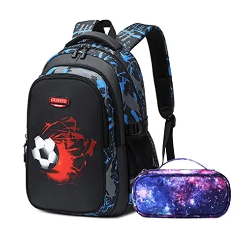 GUIVITU Zaino Scuola Elementare Zaini per Ragazzi Adolescenti Cartella Scuola Casual Borse Studenti Della Zainetto Bambini Set Scolastico Oxford Impermeabile Backpack(blu)