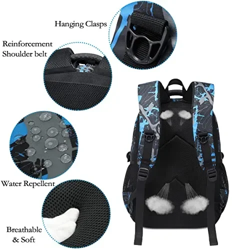 GUIVITU Zaino Scuola Elementare Zaini per Ragazzi Adolescenti Cartella Scuola Casual Borse Studenti Della Zainetto Bambini Set Scolastico Oxford Impermeabile Backpack(blu) - immagine 2