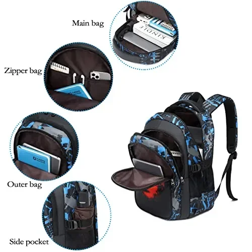 GUIVITU Zaino Scuola Elementare Zaini per Ragazzi Adolescenti Cartella Scuola Casual Borse Studenti Della Zainetto Bambini Set Scolastico Oxford Impermeabile Backpack(blu) - immagine 3