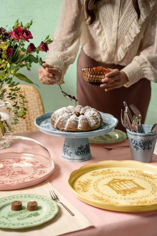 GUZZINI Alzata con Campana Melamina Josephine D 30,4 Cm Table Decor Celeste Polvere - immagine 2