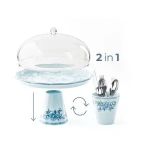 GUZZINI Alzata con Campana Melamina Josephine D 30,4 Cm Table Decor Celeste Polvere - immagine 3