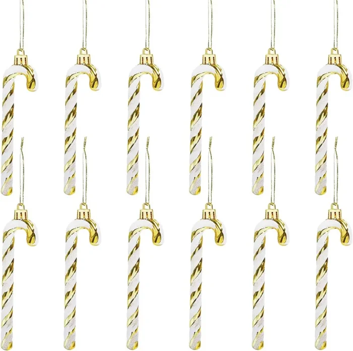 Gwhole Decorazioni Albero di Natale, 12pz Bastoncini di Zucchero Natalizi per Addobbi Albero di Natale, Oro e Argento - immagine 3