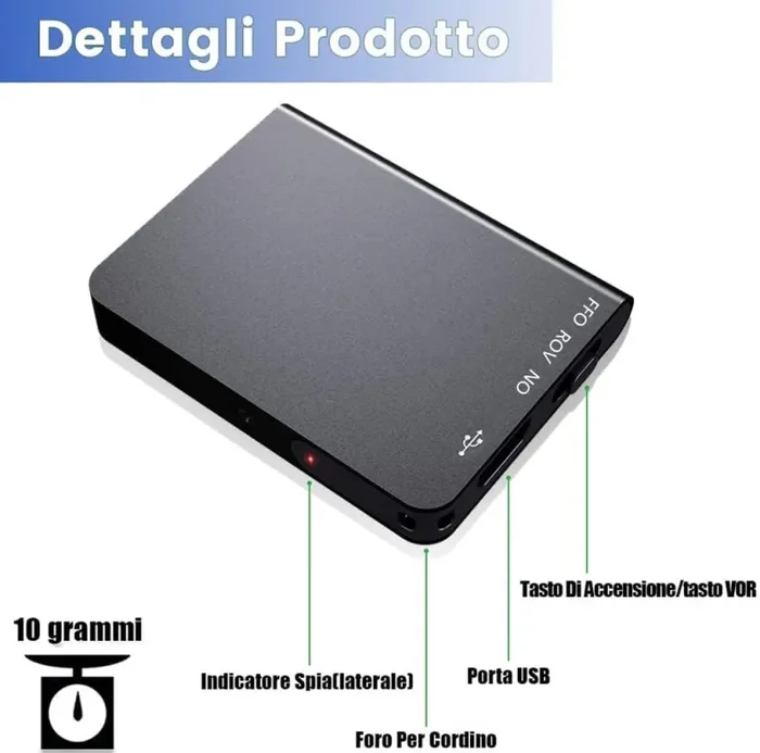 H+Y Mini Registratore Vocale, Registratore Vocale Portatile 16GB, Ricaricabile USB, MP3, Registratore Audio con Attivazione Vocale Ideale per Lezioni, Riunioni, Interviste, Colloqui, Fino a 284 Ore - immagine 3
