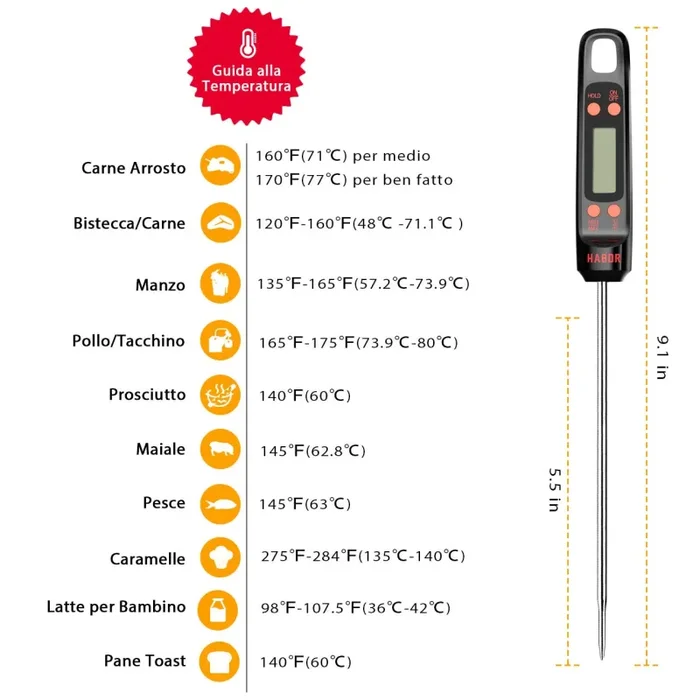 Habor Termometro Cucina, Digitale da Cucina con 5S Lettura Black - immagine 2