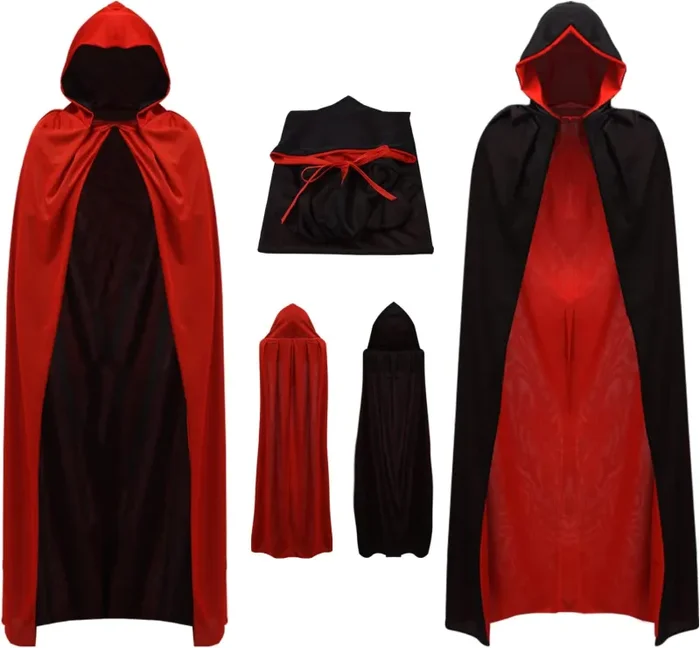 Halcyerdu Costumi Halloween, Mantello Cappuccio Nero con Guanti Scheletro,Scaldacollo Teschio,Falce Halloween,Halloween Costume Adulto per Halloween Decorazioni,Cosplay,Carnevale,Feste in Costumes - immagine 3