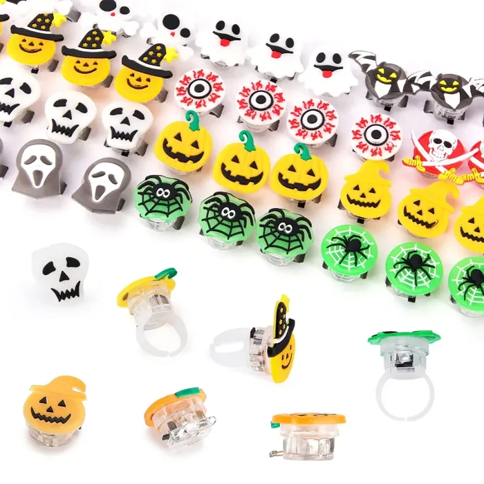 Halloween Kids LED Light Up Rings, CRRMW 68Pcs LED Luminosi Anello Giocattolo, Anelli LED di Halloween Collana ad Anello Lampeggiante per Halloween Party Supply Borse Filler