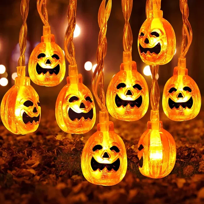 Halloween Luci Stringa 4,5M 30 LED Impermeabile Zucca Luminosa Halloween, 2 Modalità Luci Halloween Zucca Alimentata a Batteria, Luci di Halloween LED Decorazioni Halloween per Casa Festa Giardino