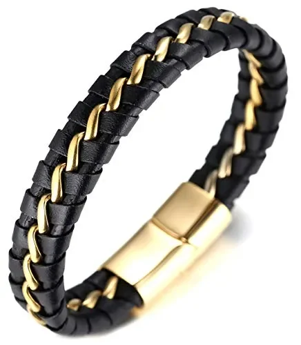 Halukakah ● Onore ● Bracciale Uomo in Vera Pelle Cuoio con Catena Titanio… Online ora