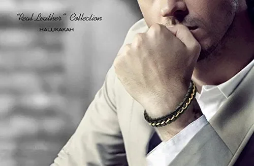 Halukakah ● Onore ● Bracciale Uomo in Vera Pelle Cuoio con Catena Titanio… Online ora - immagine 3