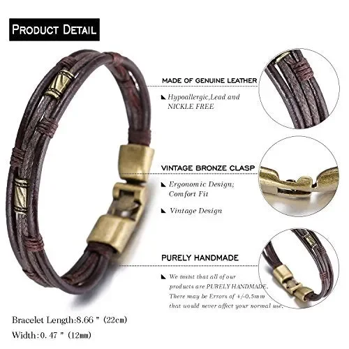 Halukakah ● retrò ● Bracciale Uomo in Vera Pelle Cuoio Stile Vintage… - immagine 2