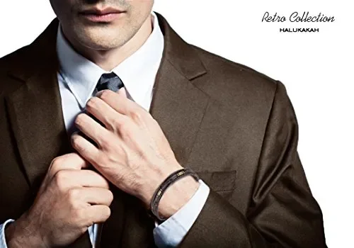 Halukakah ● retrò ● Bracciale Uomo in Vera Pelle Cuoio Stile Vintage… - immagine 3