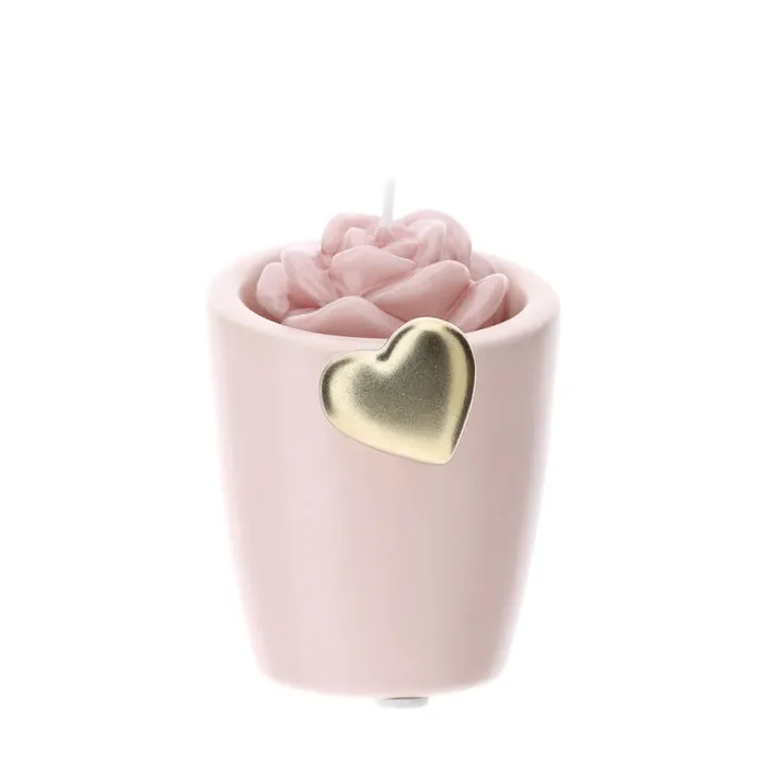 Hervit Portacandela Cuore Oro in Gres Rosa
