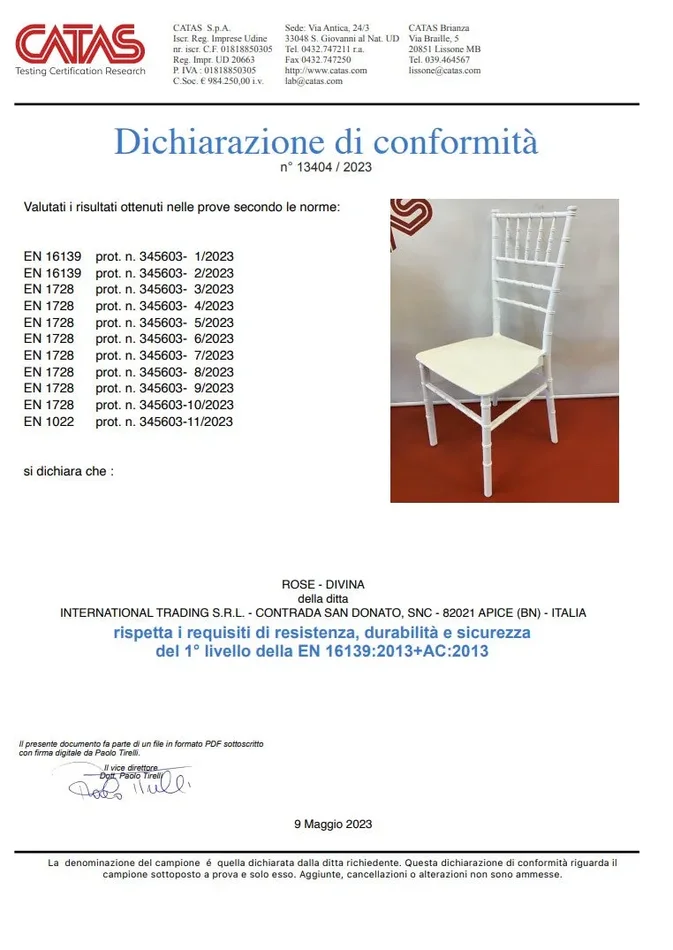 INTERNATIONAL TRADING Sedia Divina Napoleon Bianca Certificata CATAS - immagine 2
