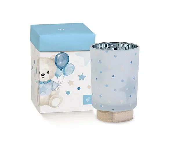 LAMPADA IN VETRO CON DECORO STELLINE AZZURRE (10xh.14cm)