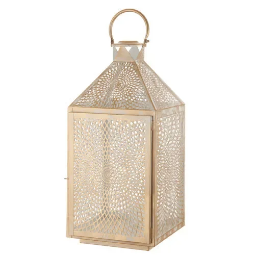 LANTERNA GRANDE TRAFORATA IN METALLO ARGENTO/ORO (25x26xh.54cm) Vendita calda online