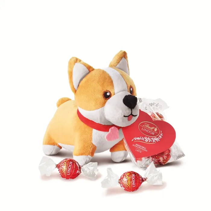 Lindt Peluche Corgi Lindor con Boules al Latte 100 Gr