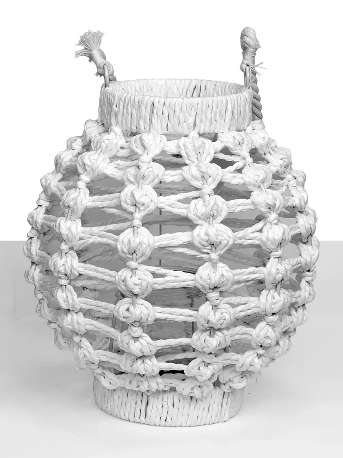 Linea Due Elle Lanterna in Corda 24 x 24 x 27 Cm Bianco