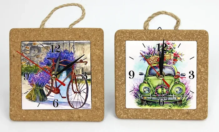 Linea Due Elle Orologio Ceramica e Sughero 15 x 15 x 4 Cm Decorazione Lavanda 1 Pz