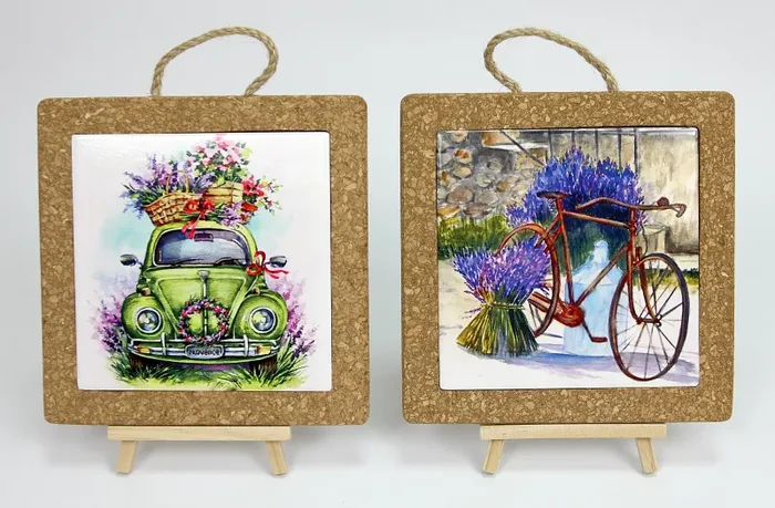 Linea Due Elle Sottopentola Ceramica e Sughero 19,5 x 19,5 x 1 Cm Decorazione Lavanda 1 Pz