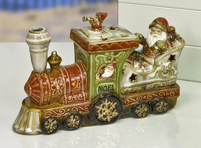 Linea Due Elle Treno con Babbo Natale Porcellana Luce LED 21 x 6,5 x 14.5 cm