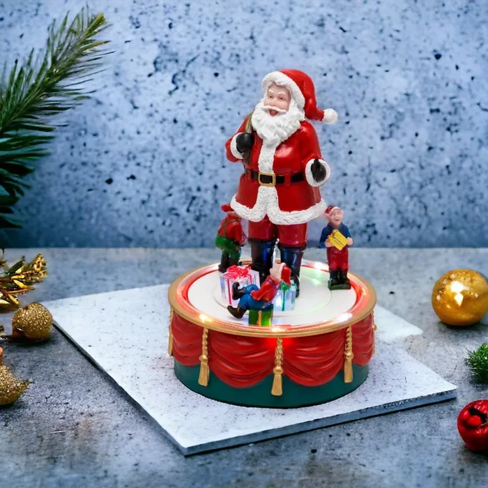 Lotti Babbo Natale D 13 Cm H 19 Cm con Elfi Rotanti Led