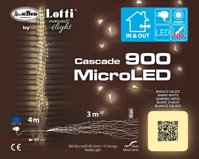 Lotti Cascata Natale 900 Micro Led 15 x 60 H 300 Cm Bianco Caldo - immagine 3